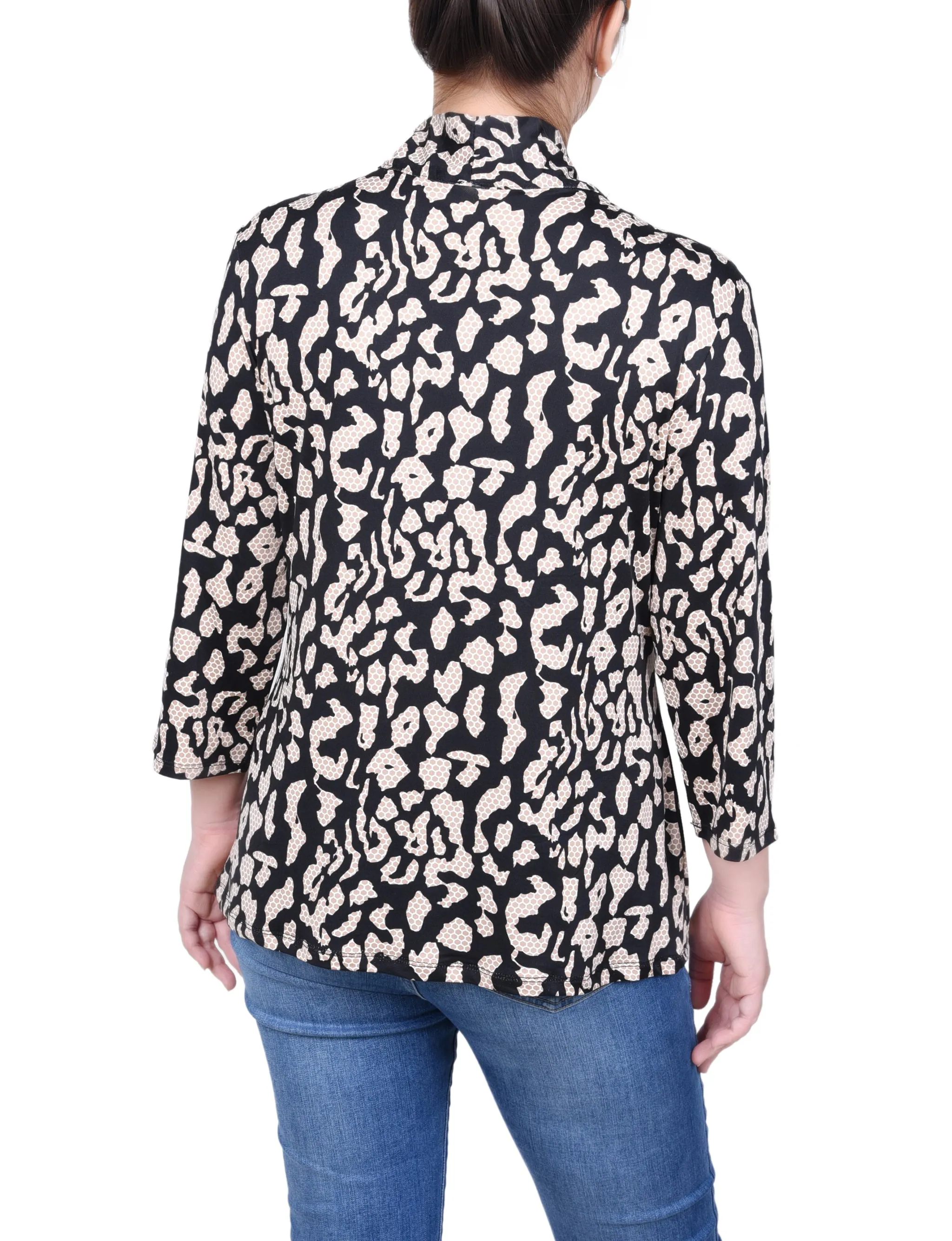 Petite Puff Print 3/4 Sleeve Two-Fer Top