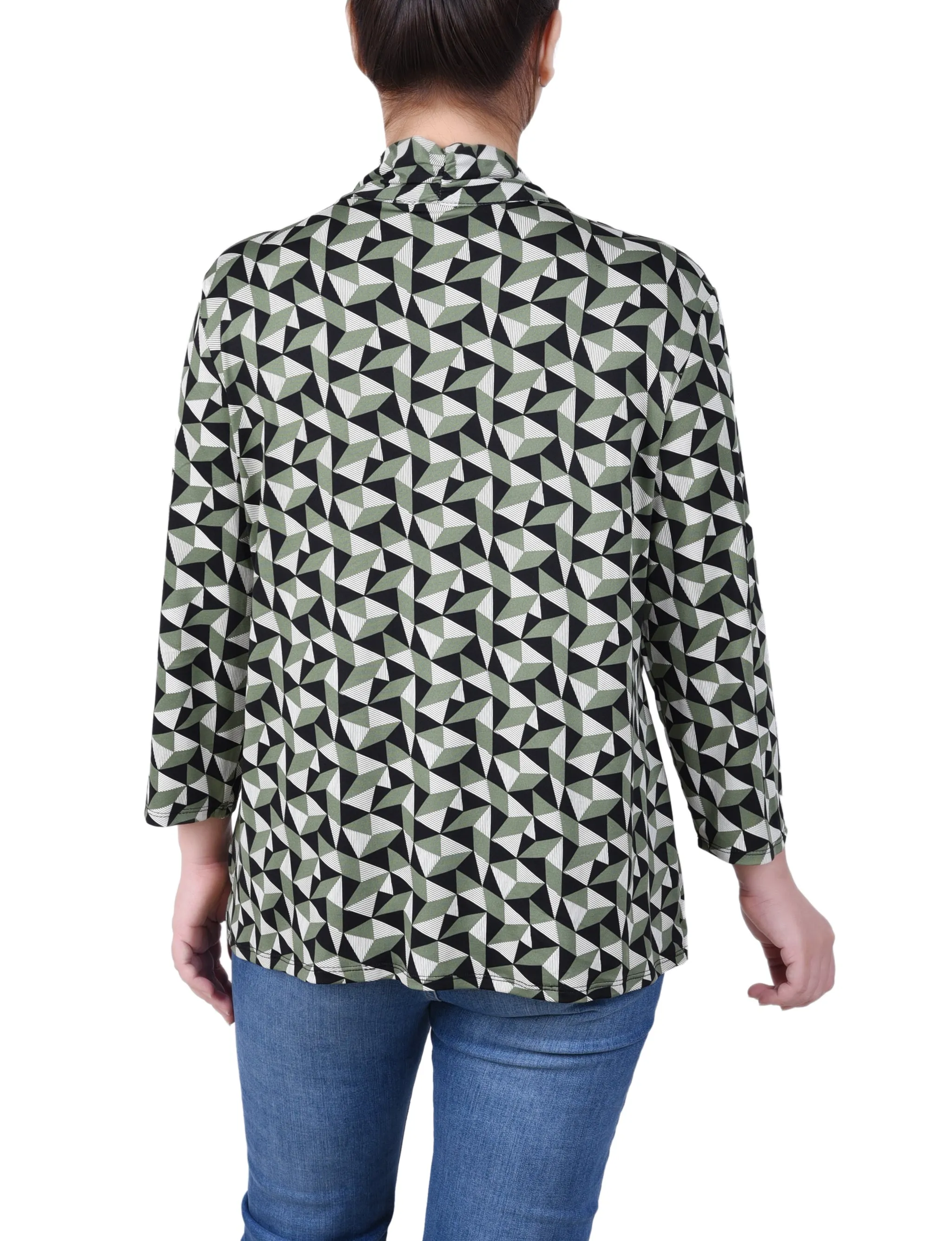 Petite Puff Print 3/4 Sleeve Two-Fer Top