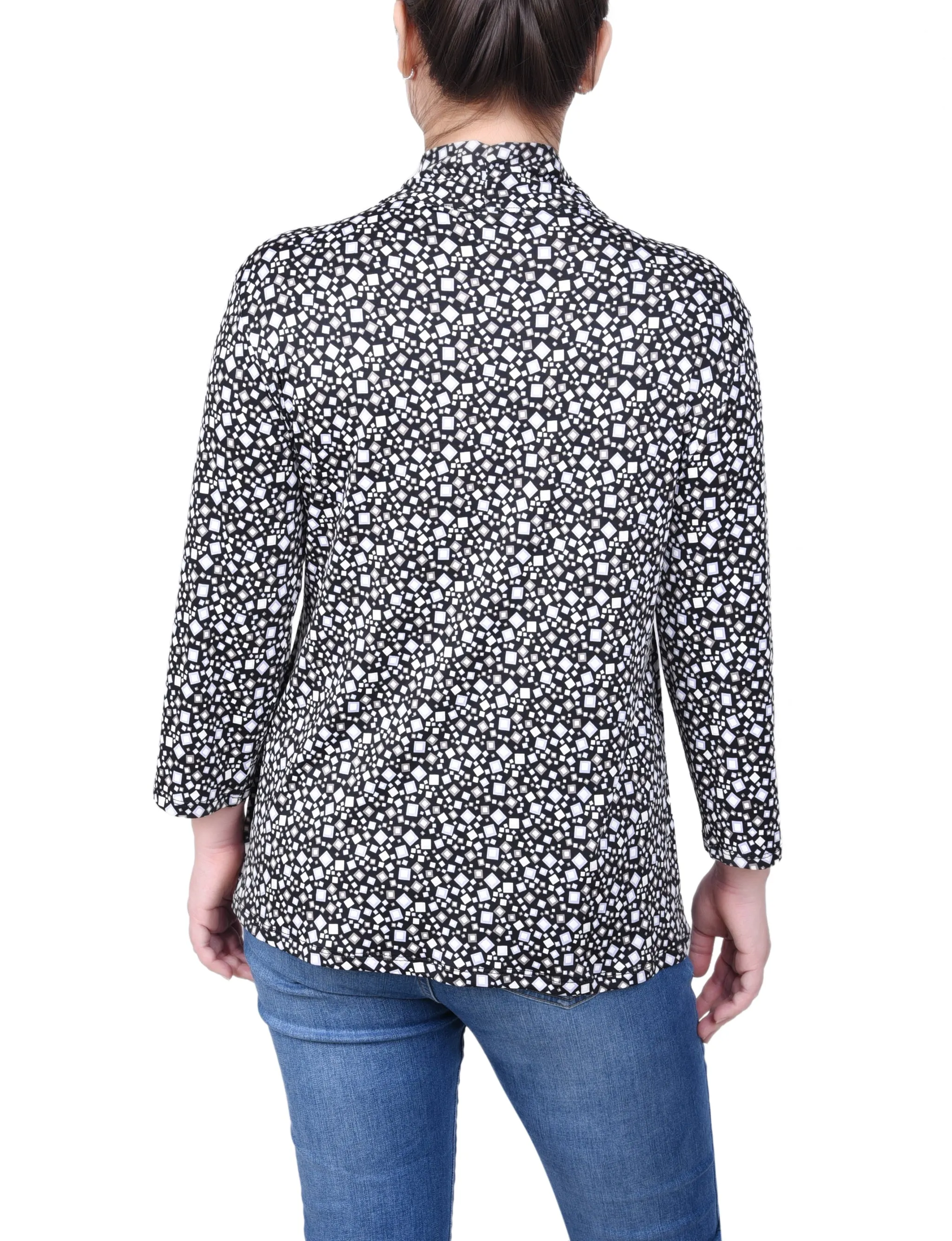 Petite Puff Print 3/4 Sleeve Two-Fer Top