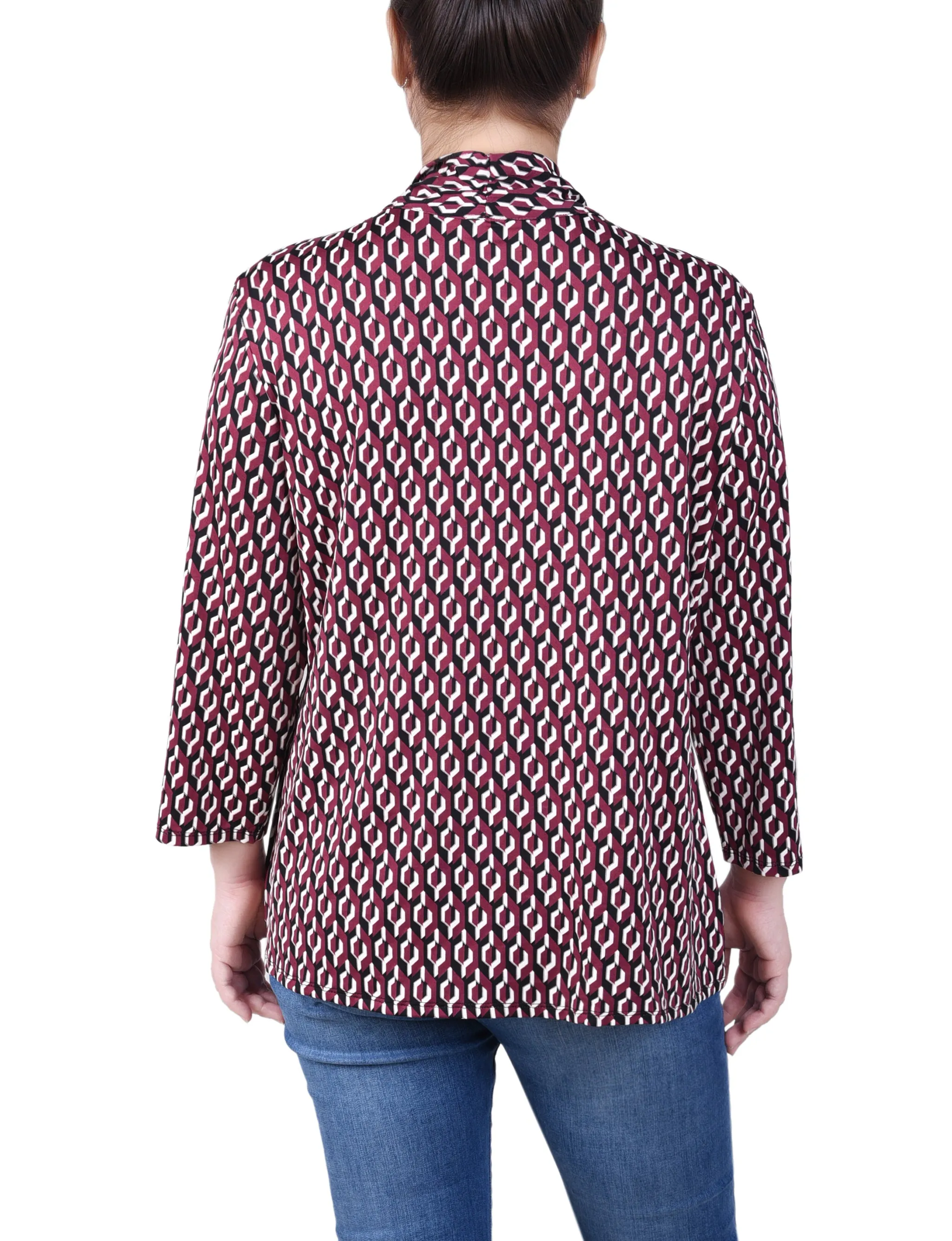 Petite Puff Print 3/4 Sleeve Two-Fer Top