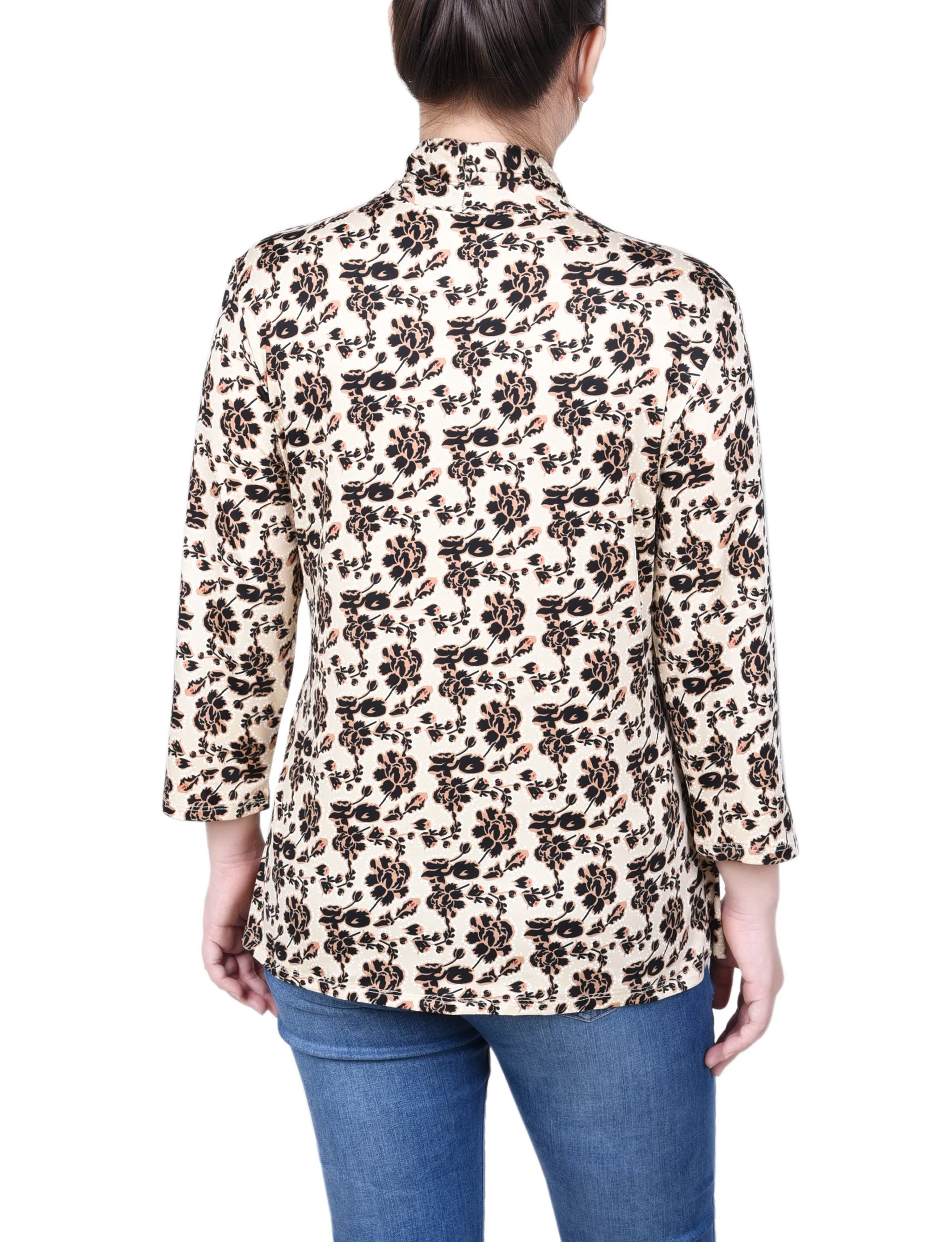 Petite Puff Print 3/4 Sleeve Two-Fer Top