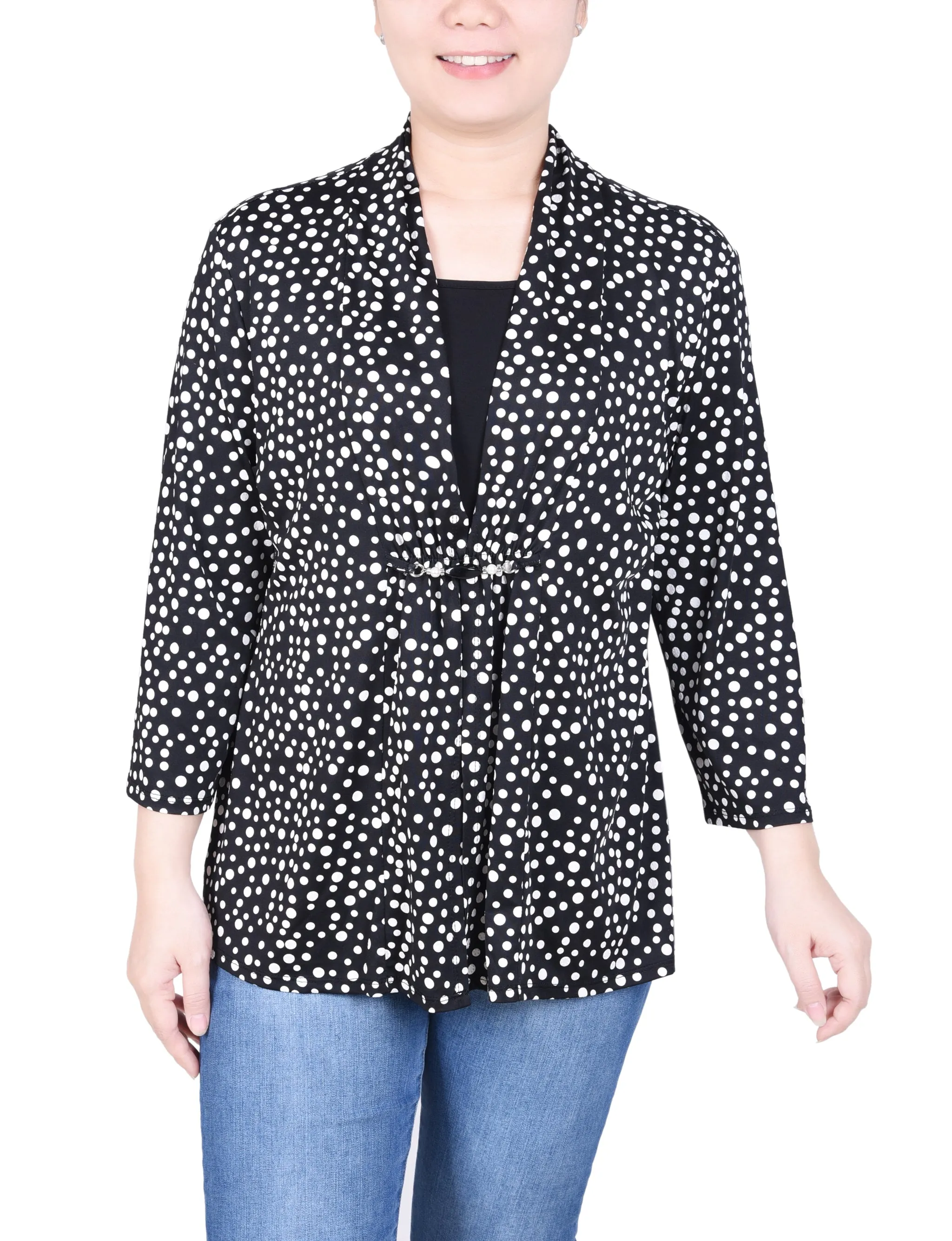 Petite Puff Print 3/4 Sleeve Two-Fer Top