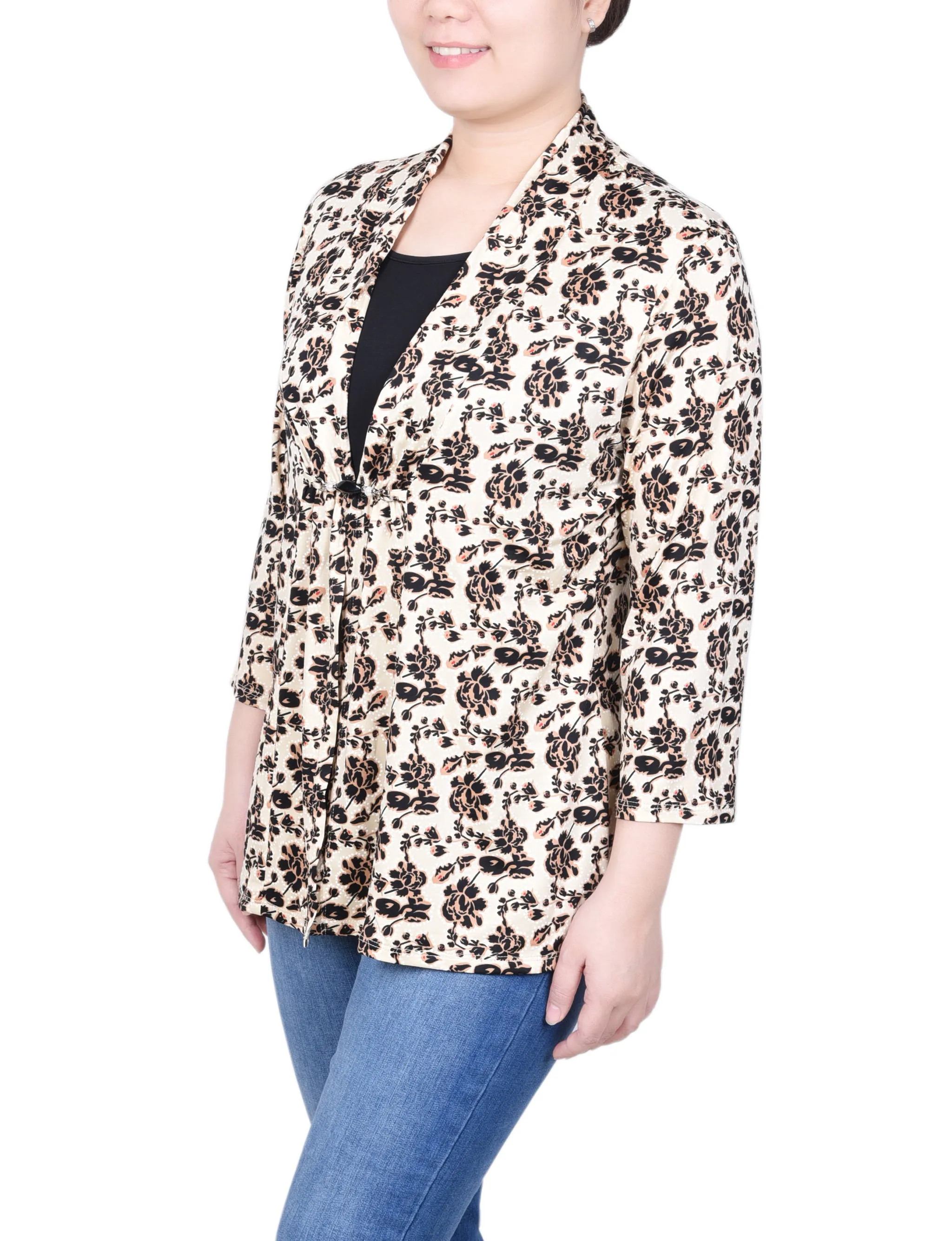 Petite Puff Print 3/4 Sleeve Two-Fer Top