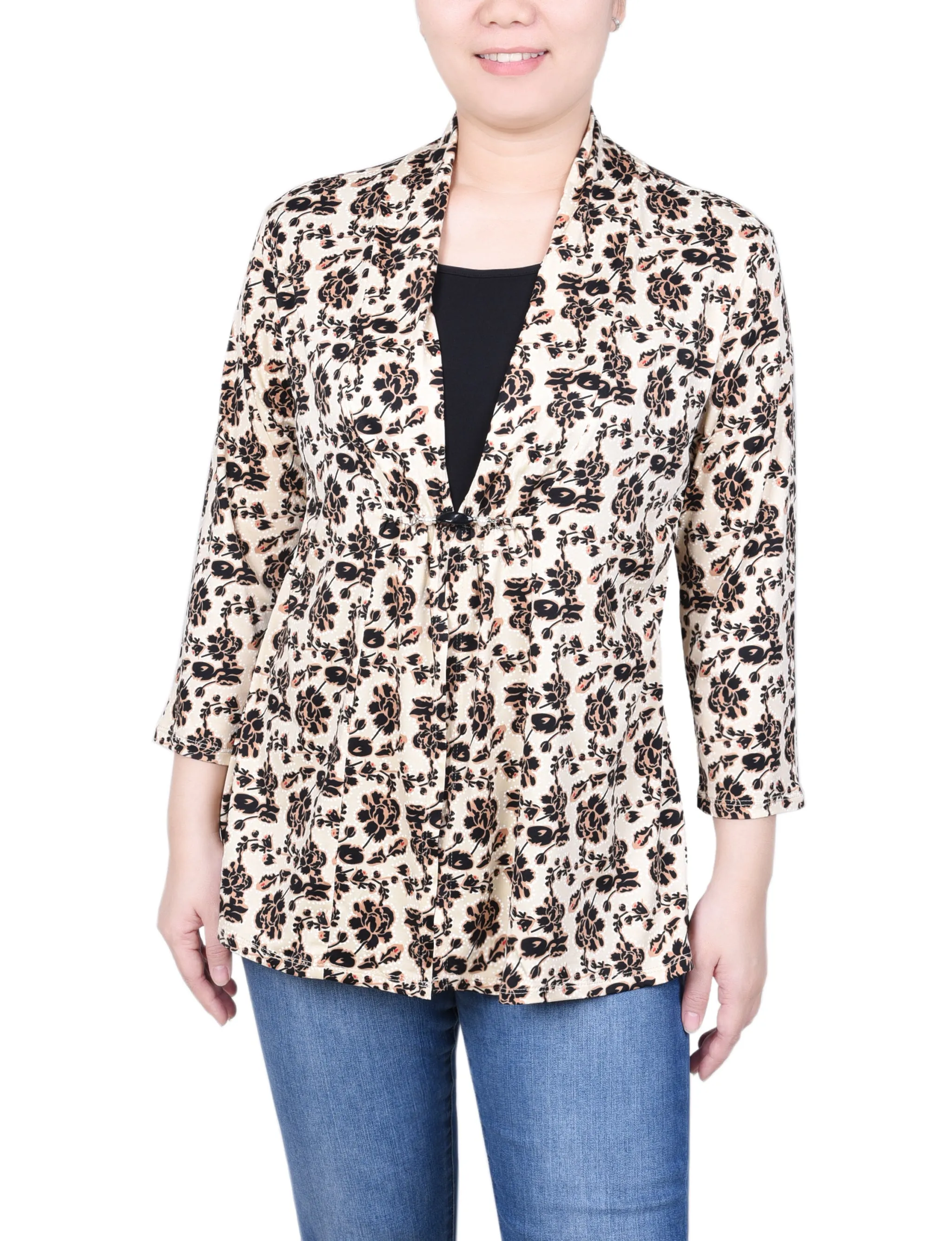 Petite Puff Print 3/4 Sleeve Two-Fer Top