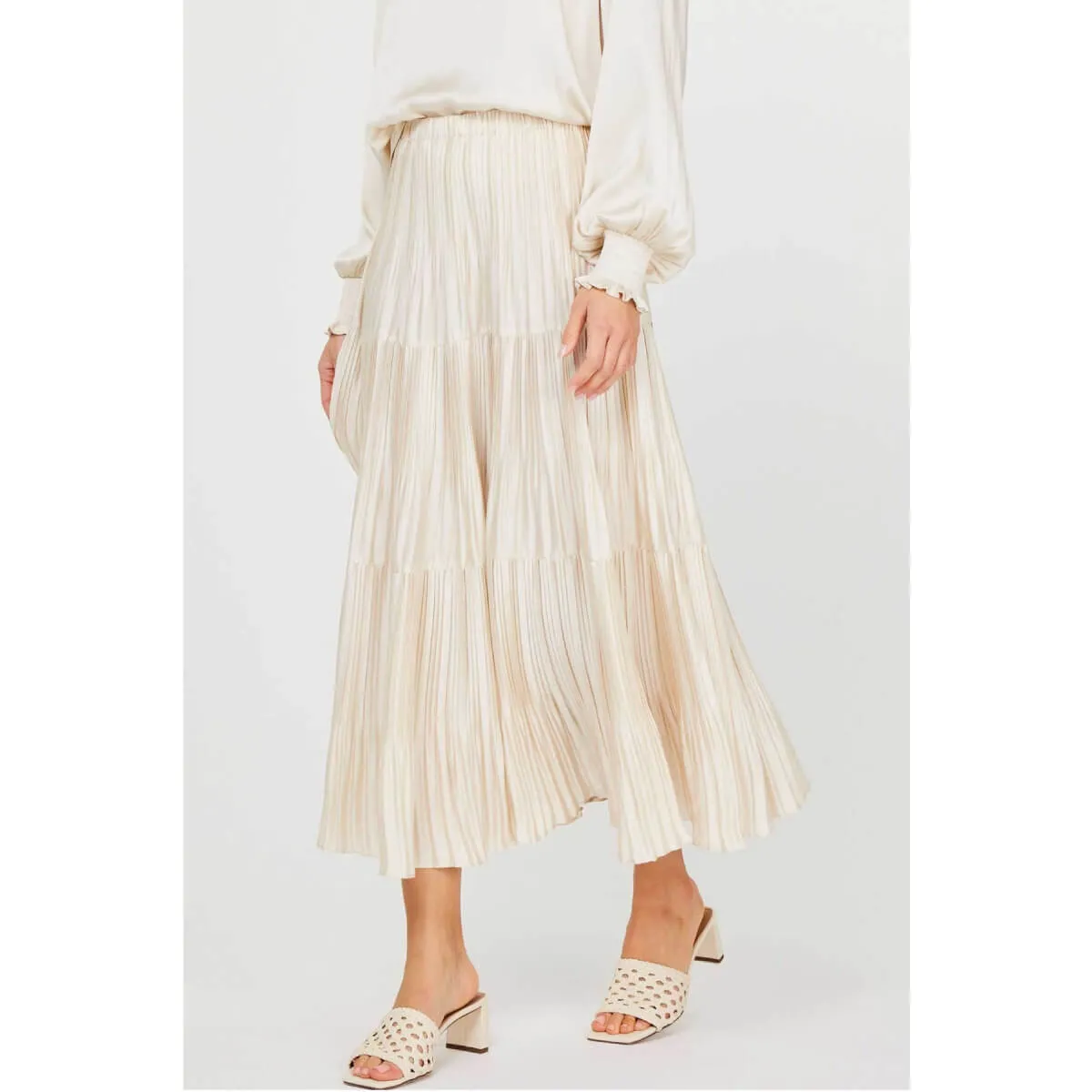 Pleated 3-Tiered Long Skirt