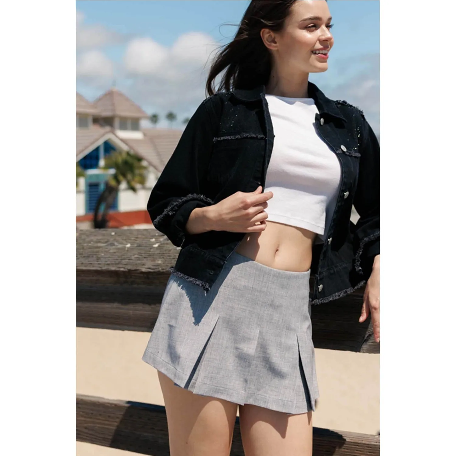 Pleated Mini Skort - Grey