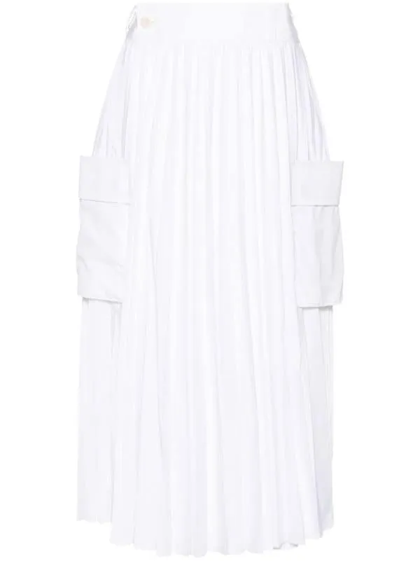 PLEATED TWO SIDE CARGO POCKETS MIDI SKIRT