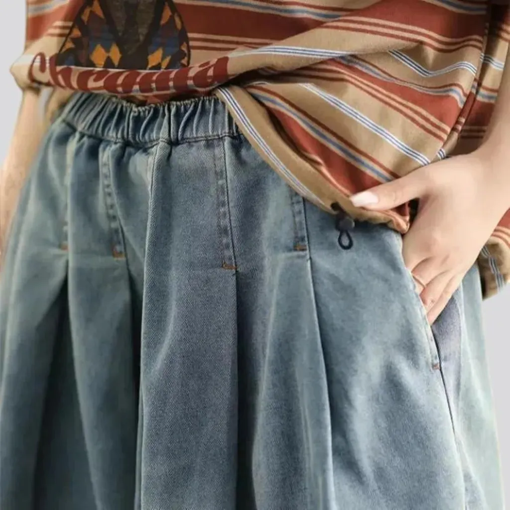 Pleated-waistline denim skirt for women