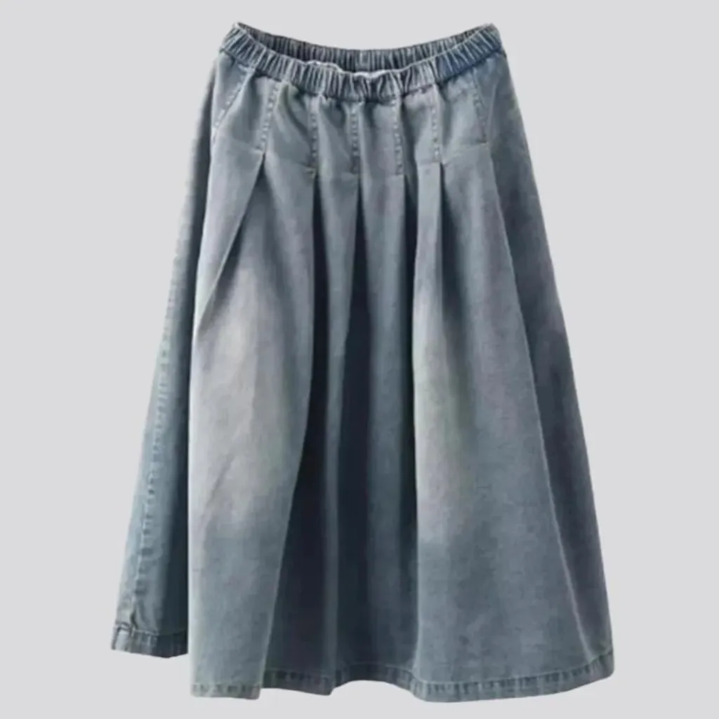 Pleated-waistline denim skirt for women