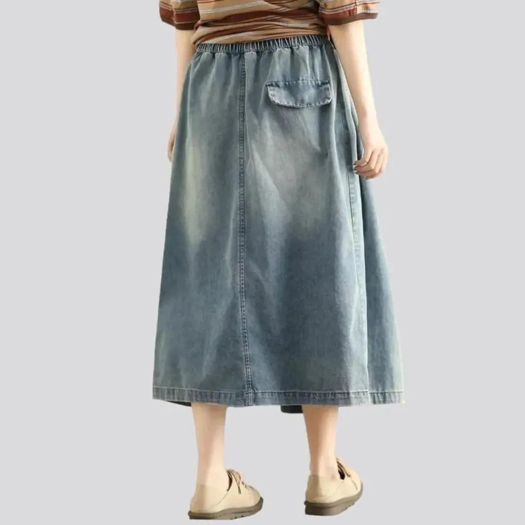 Pleated-waistline denim skirt for women