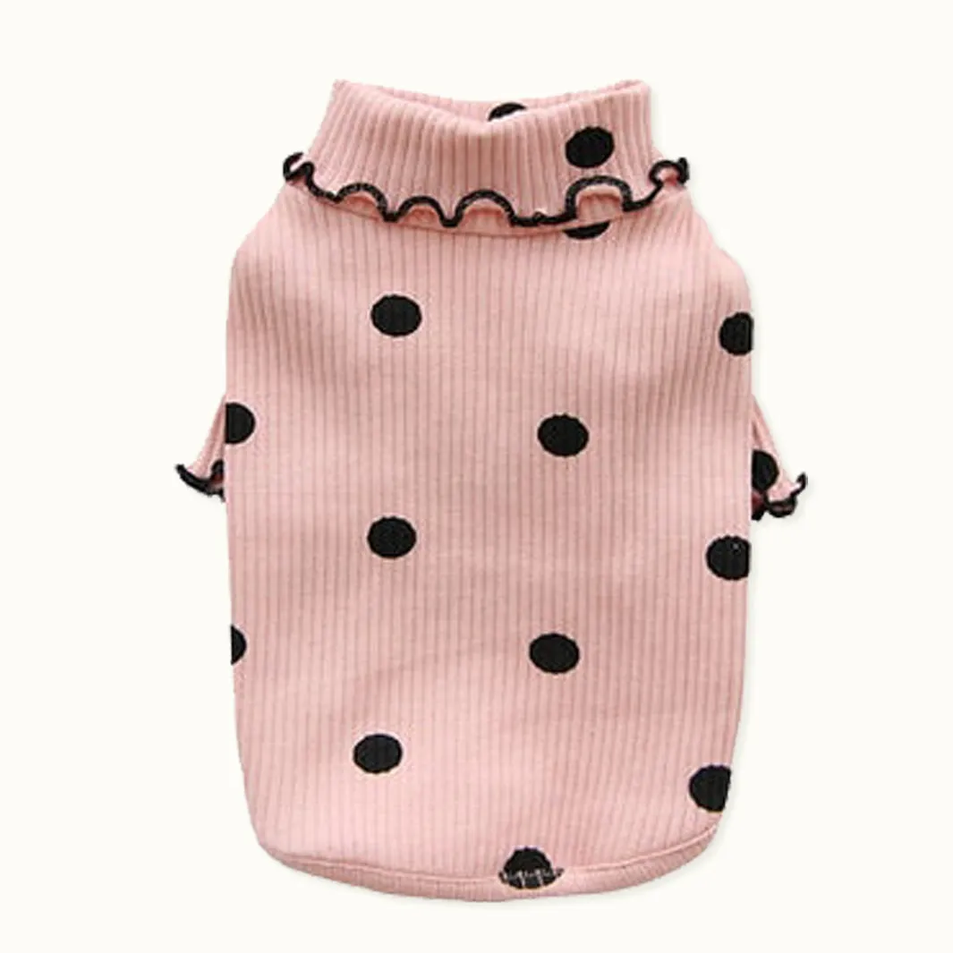 Polka Dot Ruffle Sleeve Turtleneck Pet Sweater