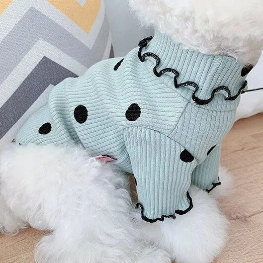 Polka Dot Ruffle Sleeve Turtleneck Pet Sweater