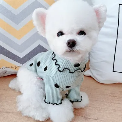 Polka Dot Ruffle Sleeve Turtleneck Pet Sweater