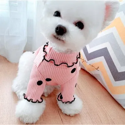 Polka Dot Ruffle Sleeve Turtleneck Pet Sweater