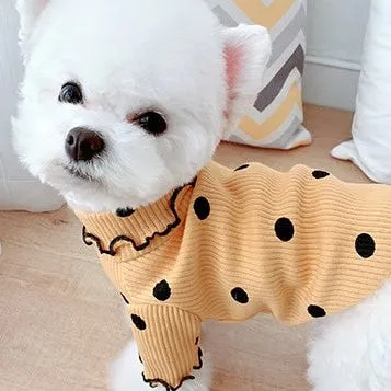 Polka Dot Ruffle Sleeve Turtleneck Pet Sweater