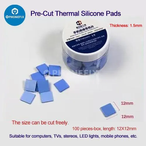 Pre-Cut Thermal Silicone Pads 12x12x1.5mm 100Pcs/Box For Soldering