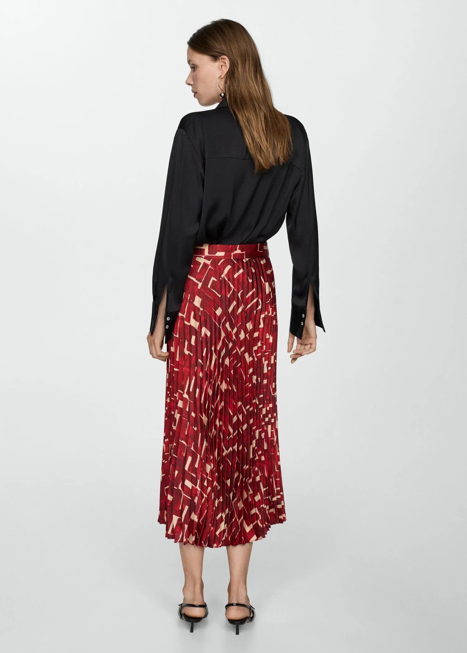 Printed pleated skirt - Dark Red