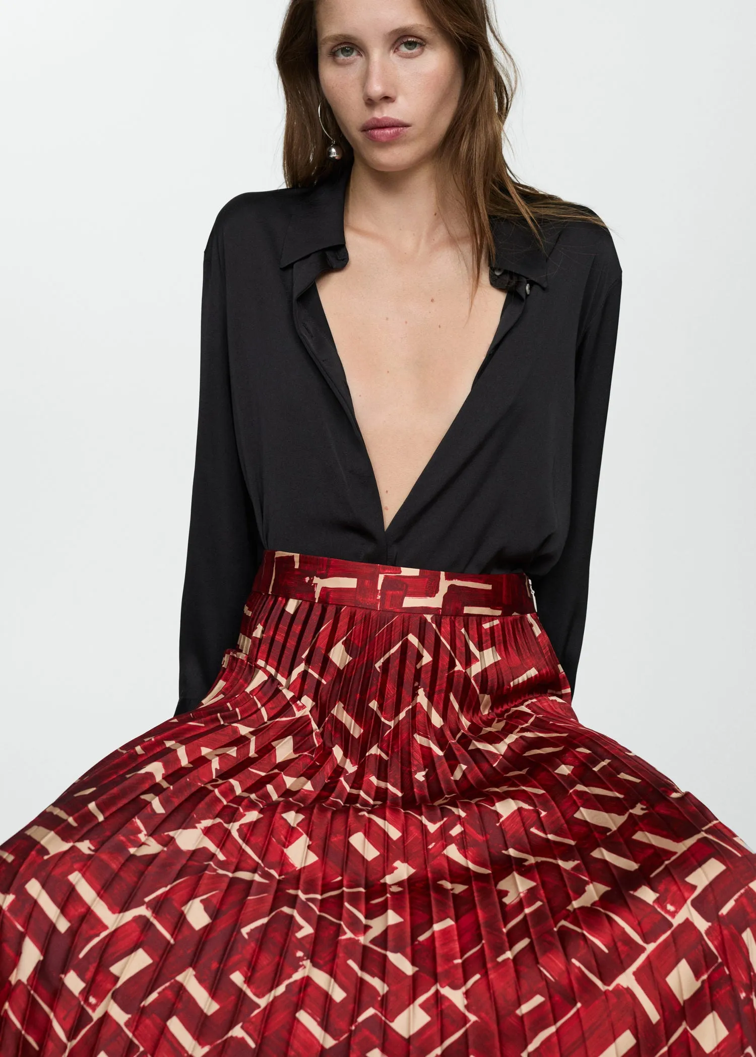 Printed pleated skirt - Dark Red