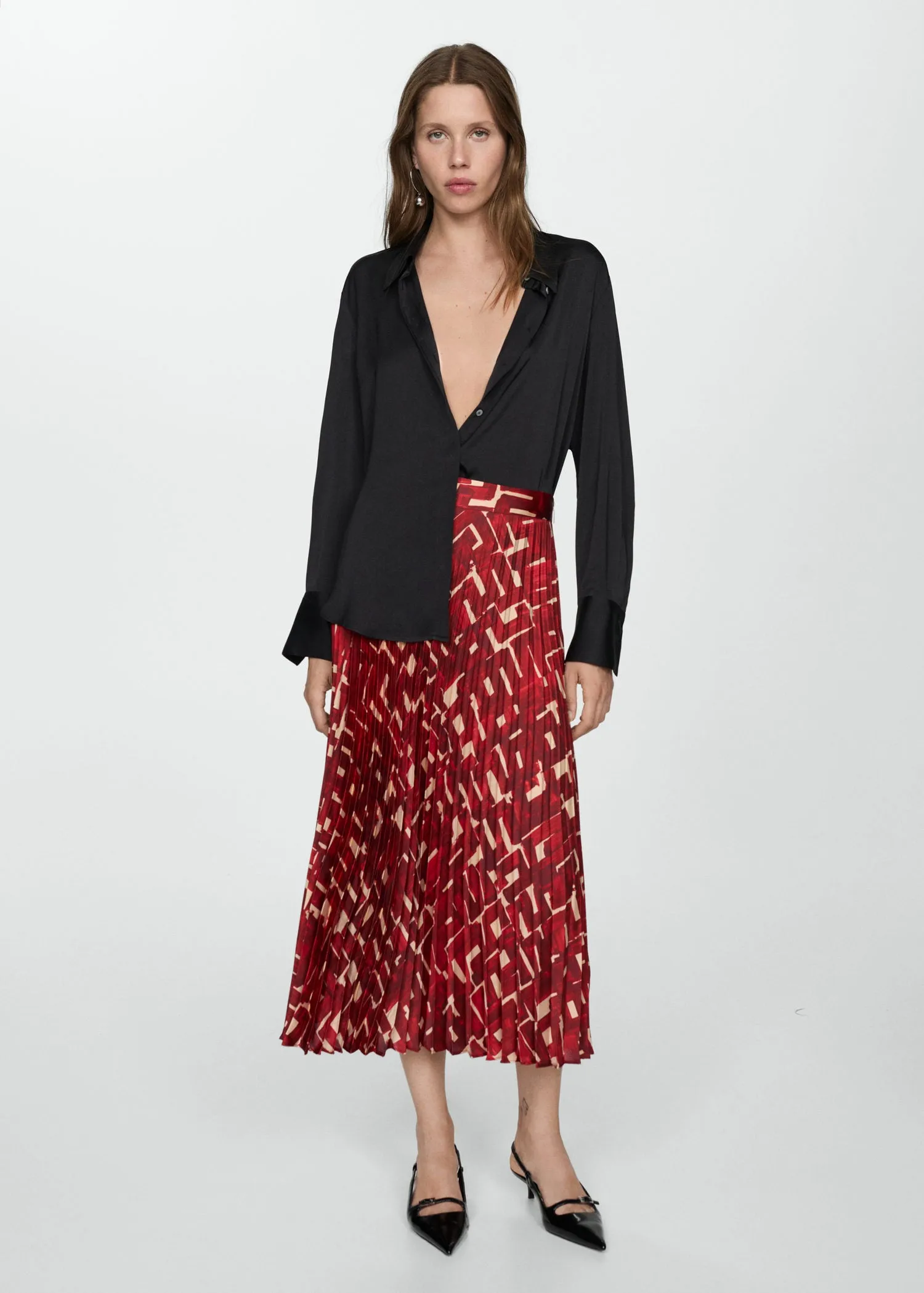 Printed pleated skirt - Dark Red