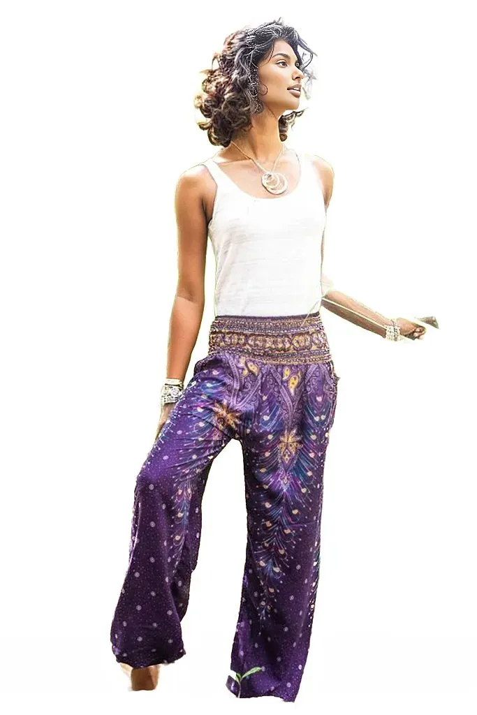 Purple PEACOCK Harem Pants Women Boho Pants Hippie Pants