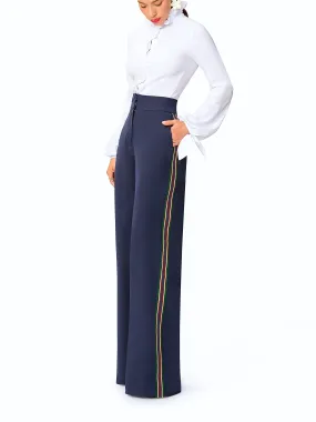 "Tatiana" Navy High Waist Pants w/ Tuxedo Detail