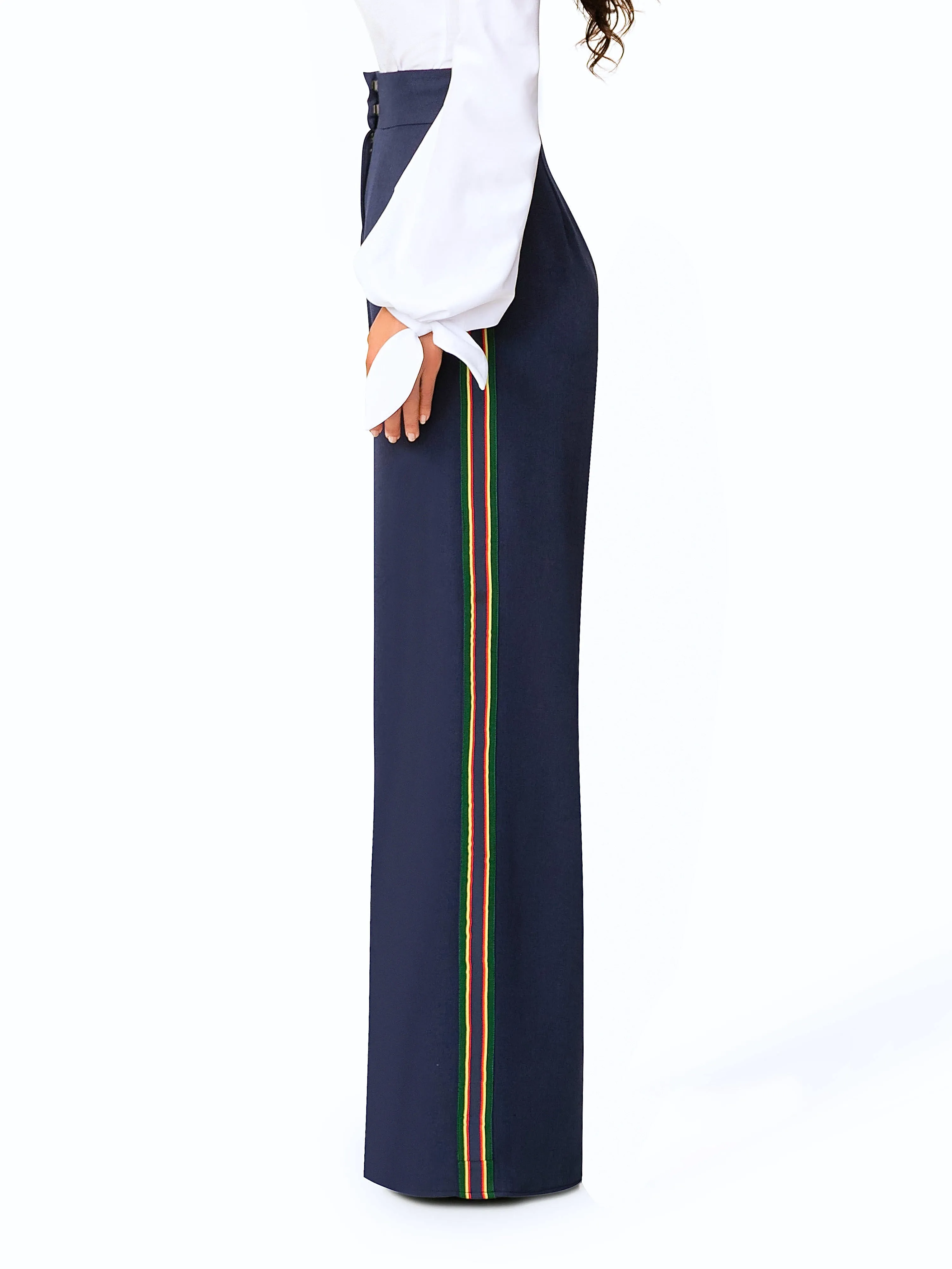 "Tatiana" Navy High Waist Pants w/ Tuxedo Detail