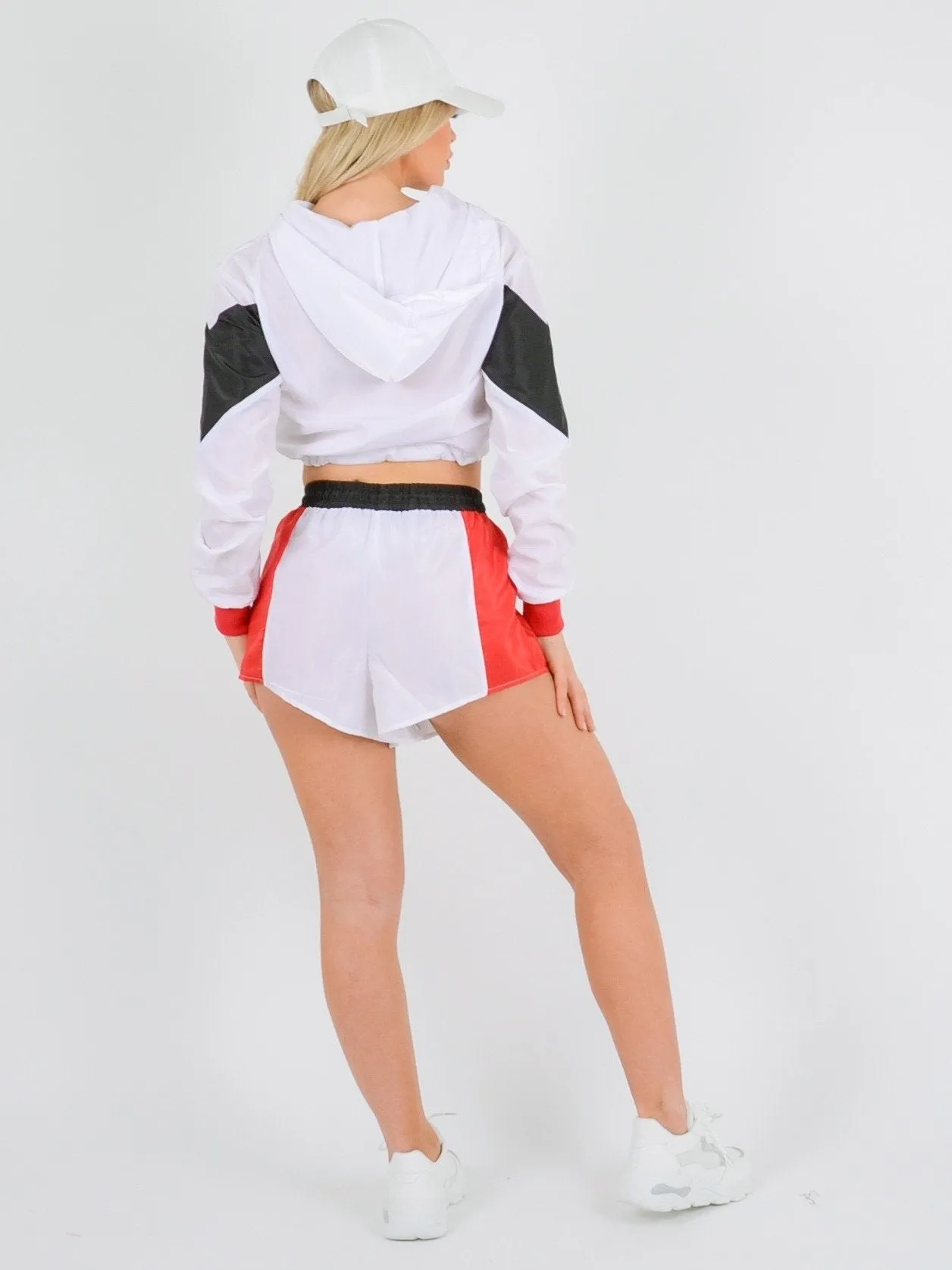 Red Colour Block Jacket and Shorts Set