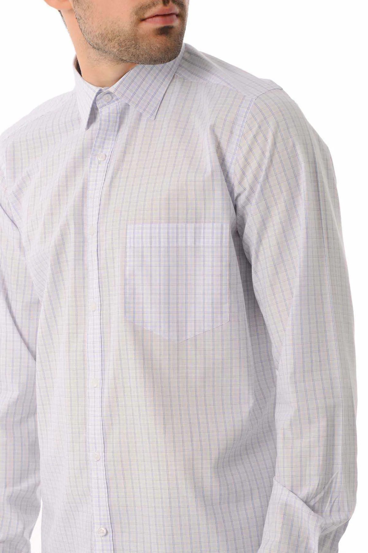 Regular Fit Long Sleeve Checked Cotton Dress Shirt, Blue K.