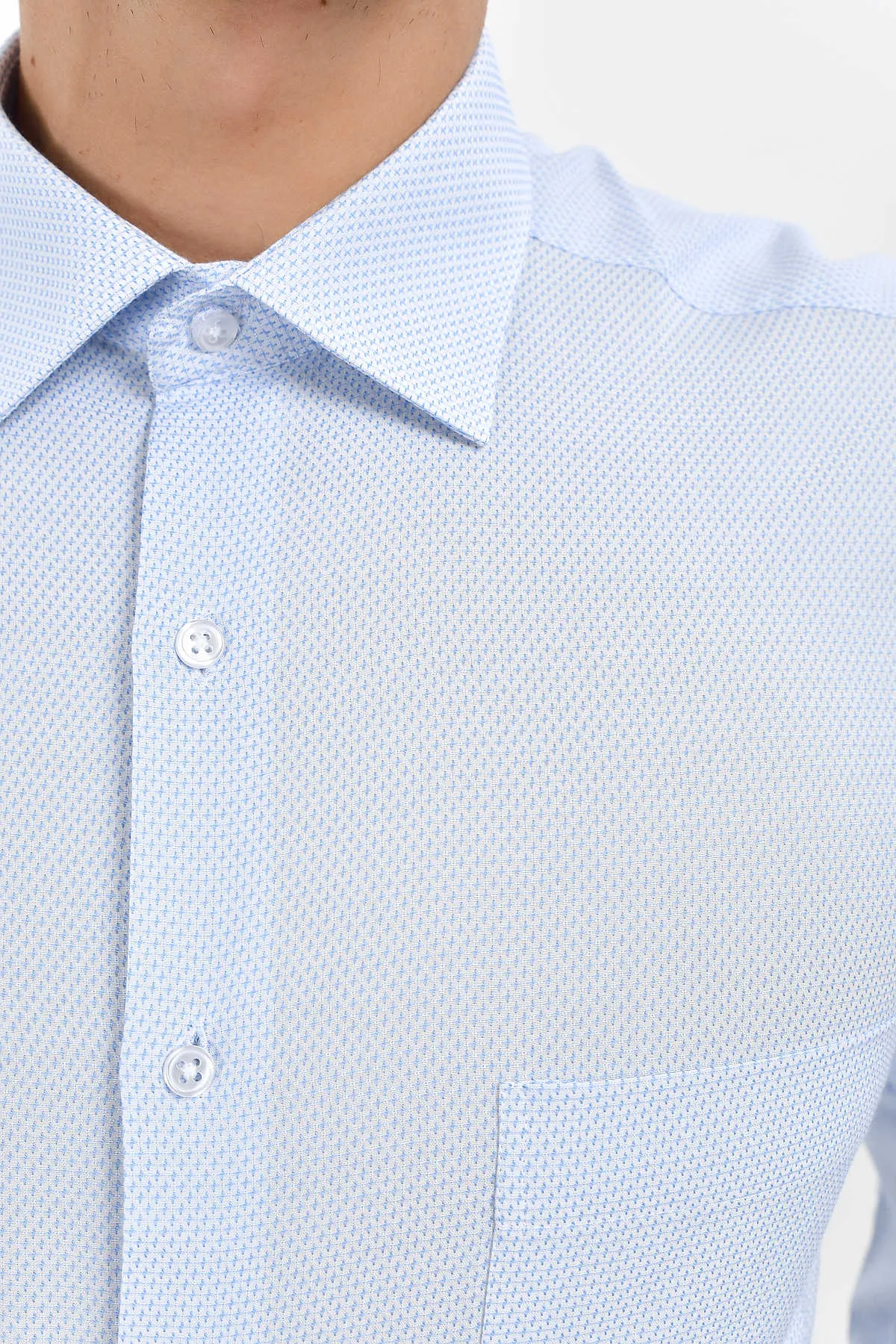 Regular Fit Long Sleeve Patterned Cotton Blend Dress Shirt, Light Blue D.