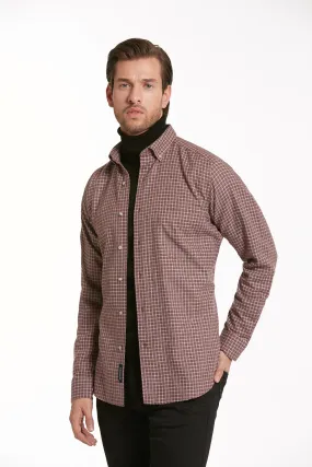 Regular Fit Plaid Cotton Blend Burgundy Dress Shirt