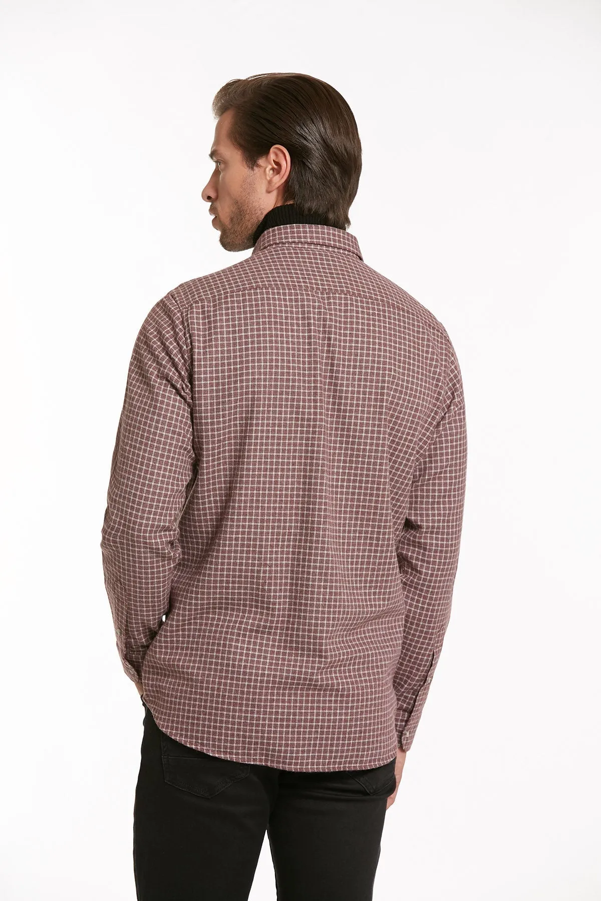 Regular Fit Plaid Cotton Blend Burgundy Dress Shirt