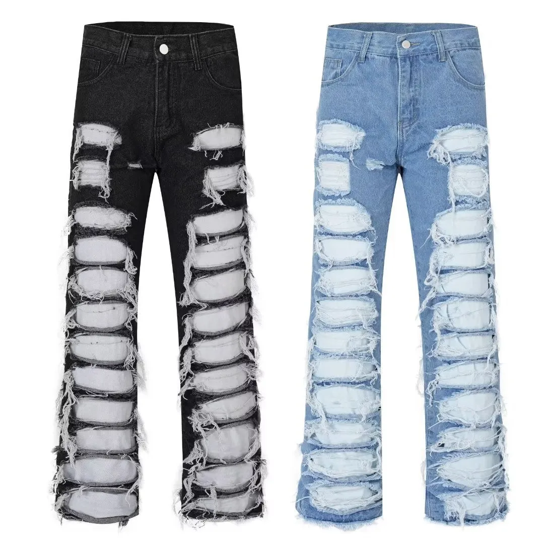 Ripped ripped patch jeans