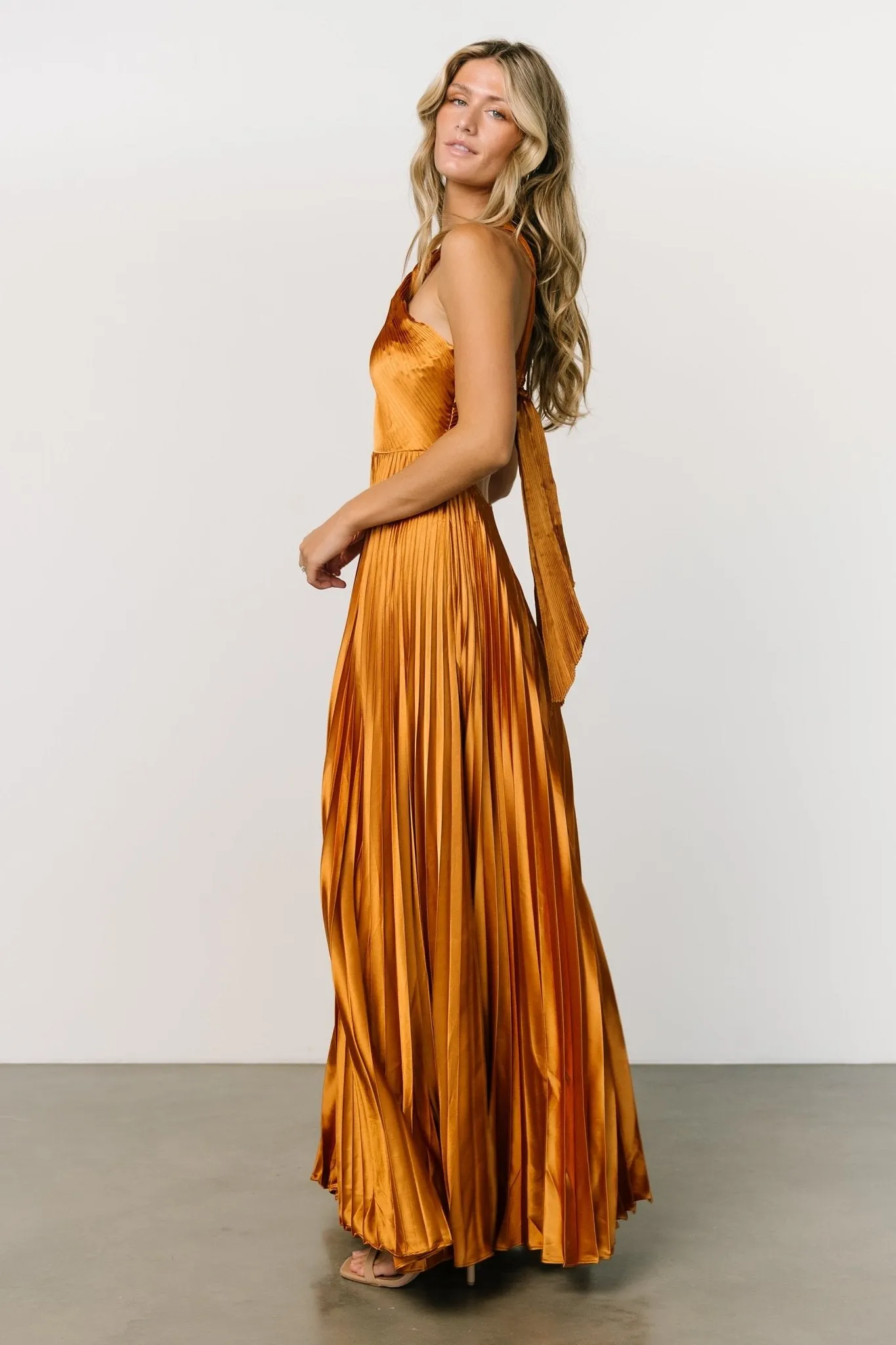 Sandra Pleated Maxi Dress | Copper