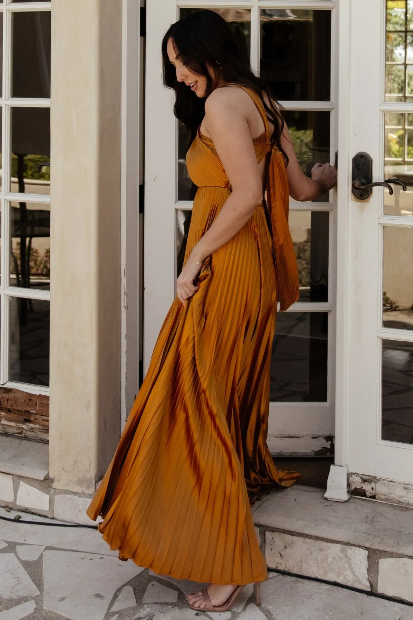 Sandra Pleated Maxi Dress | Copper