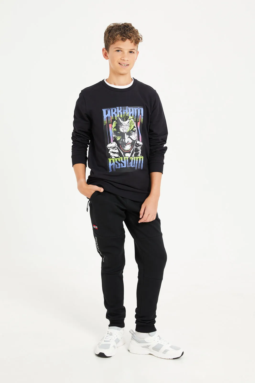 Senior Boys Black Printed Active Pants