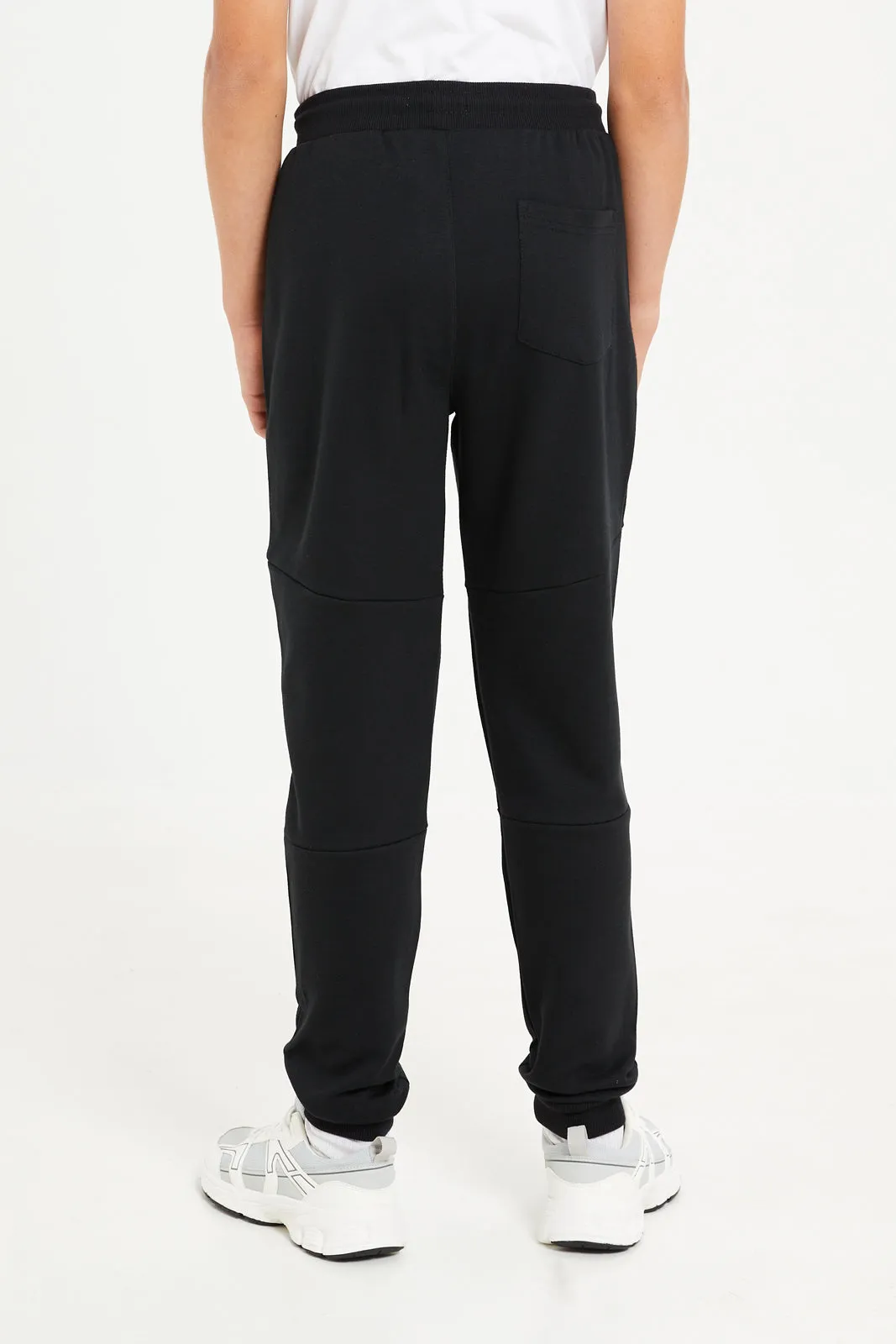 Senior Boys Black Printed Active Pants