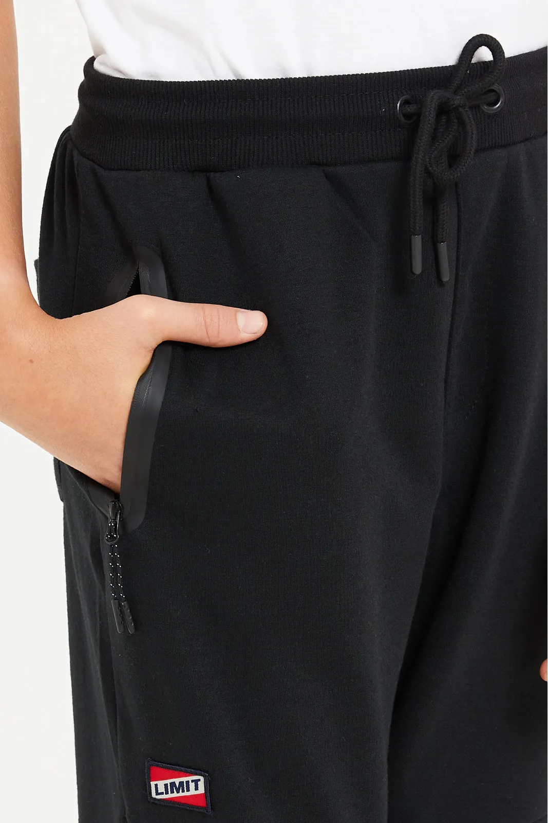 Senior Boys Black Printed Active Pants