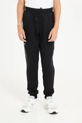 Senior Boys Black Printed Active Pants