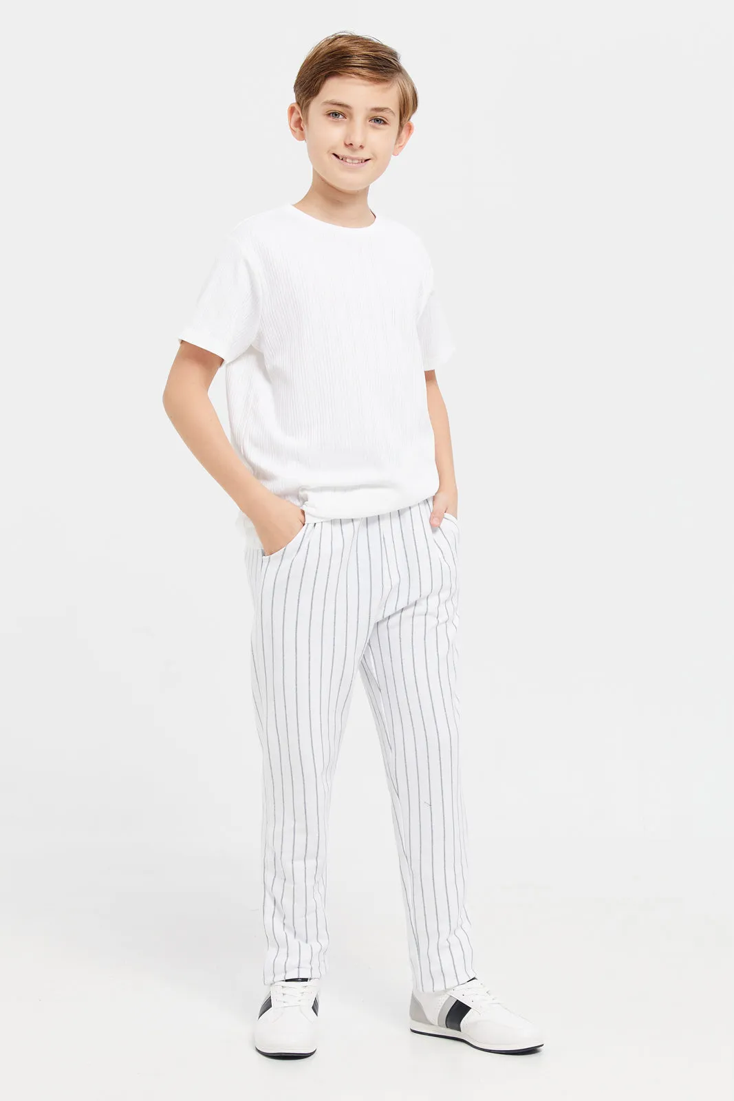 Senior Boys White Striped Track Pants