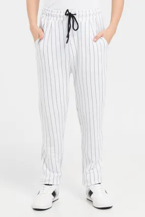 Senior Boys White Striped Track Pants