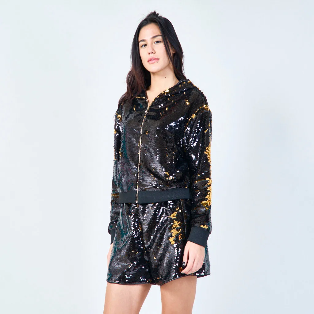 Sequin zip-up hoodie jacket wholesale