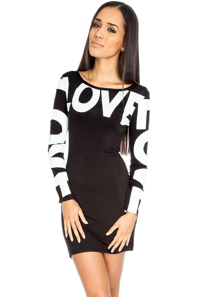 Sexy " Love Motiff " Long Sleeve T-shirt Dress.Size M/L Fits UK 10/12