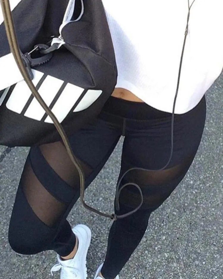 Sheer Mesh Insert Yoga Leggings