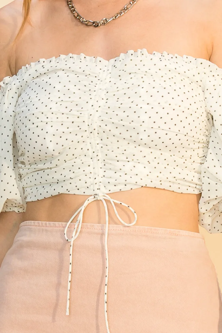 Short Sleeve Off the Shoulder Polka Dot Crop Top