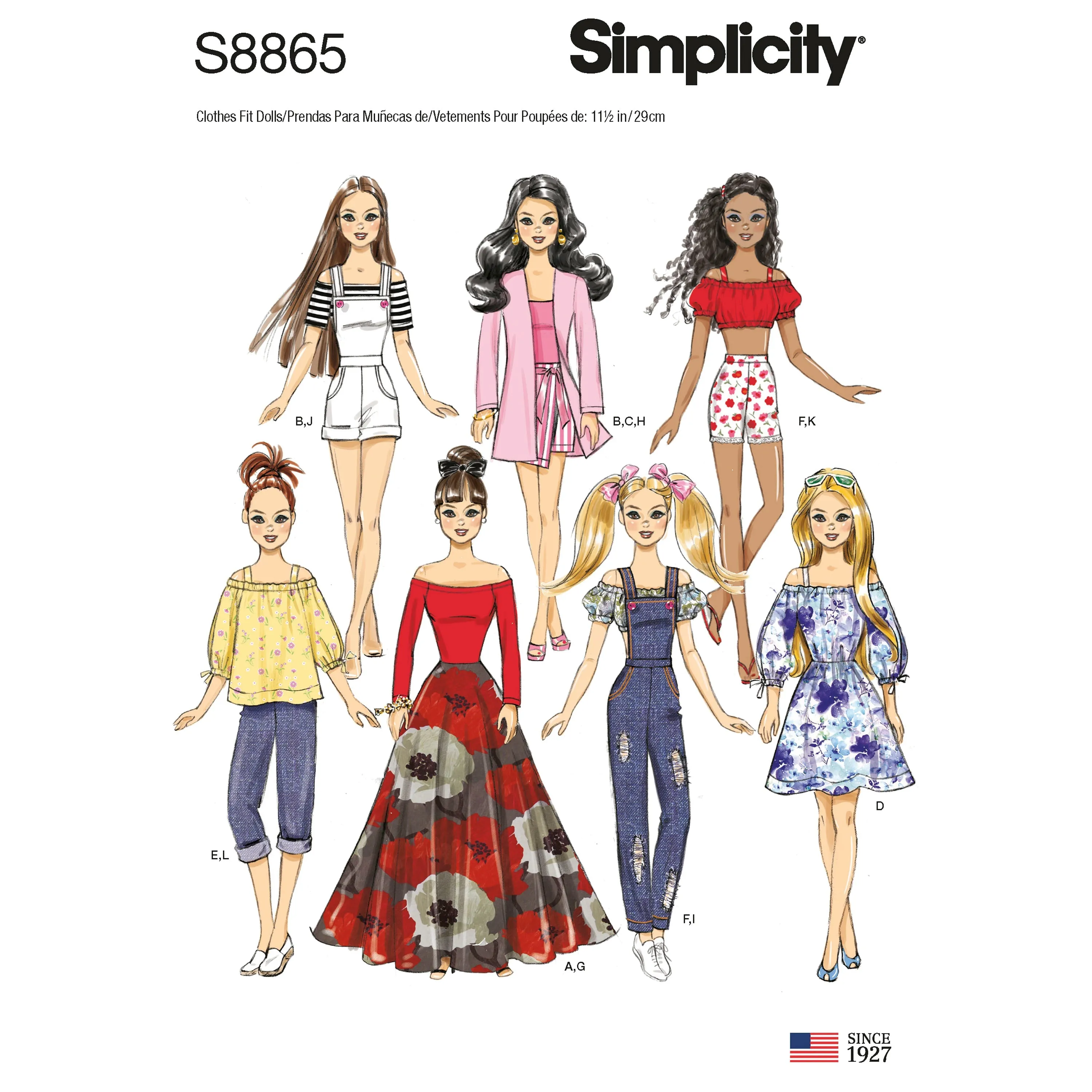 Simplicity Pattern 8865 11 1/2" Fashion Doll Clothes