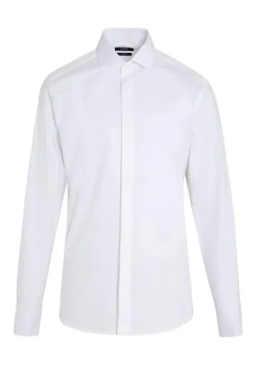 Slim Fit French Cuff Patterned Cotton Dress Shirt, White D.