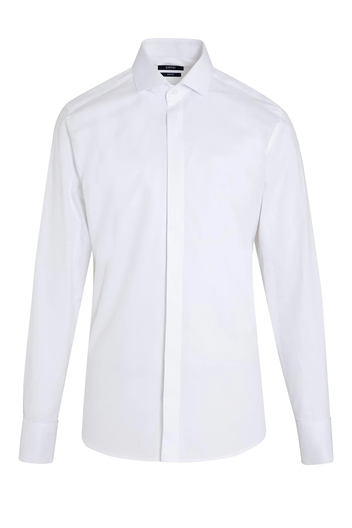 Slim Fit French Cuff Patterned Cotton Dress Shirt, White D.