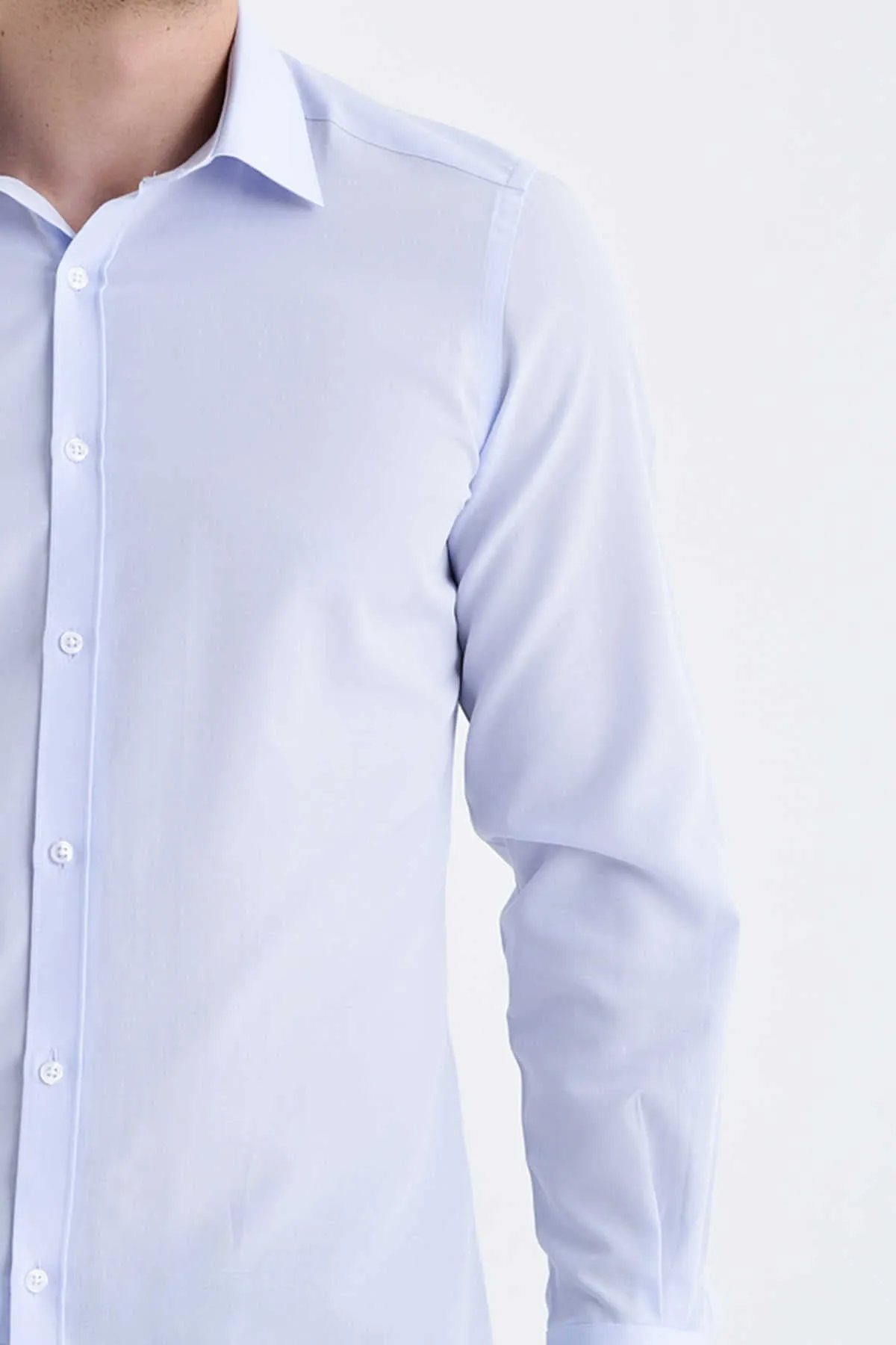 Slim Fit Long Sleeve Cotton Blend Ice Blue Dress Shirt