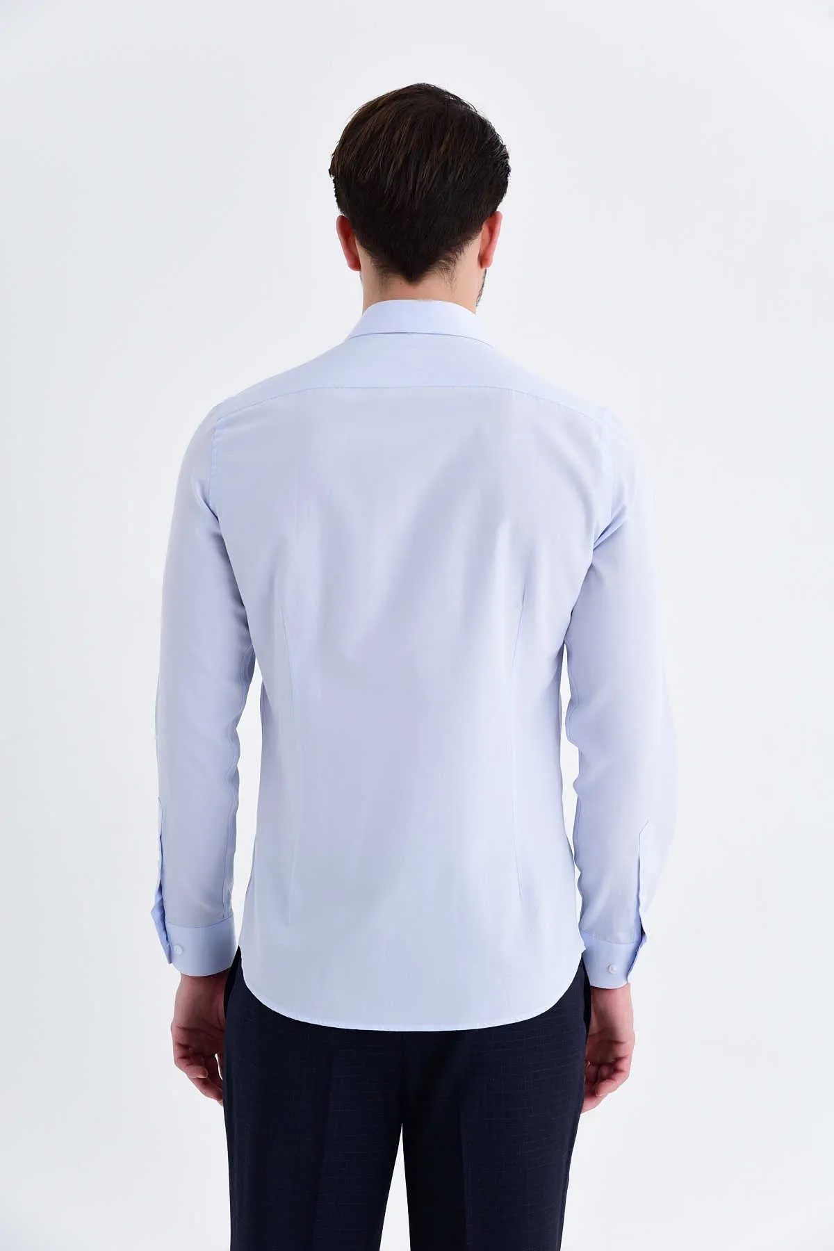 Slim Fit Long Sleeve Cotton Blend Ice Blue Dress Shirt