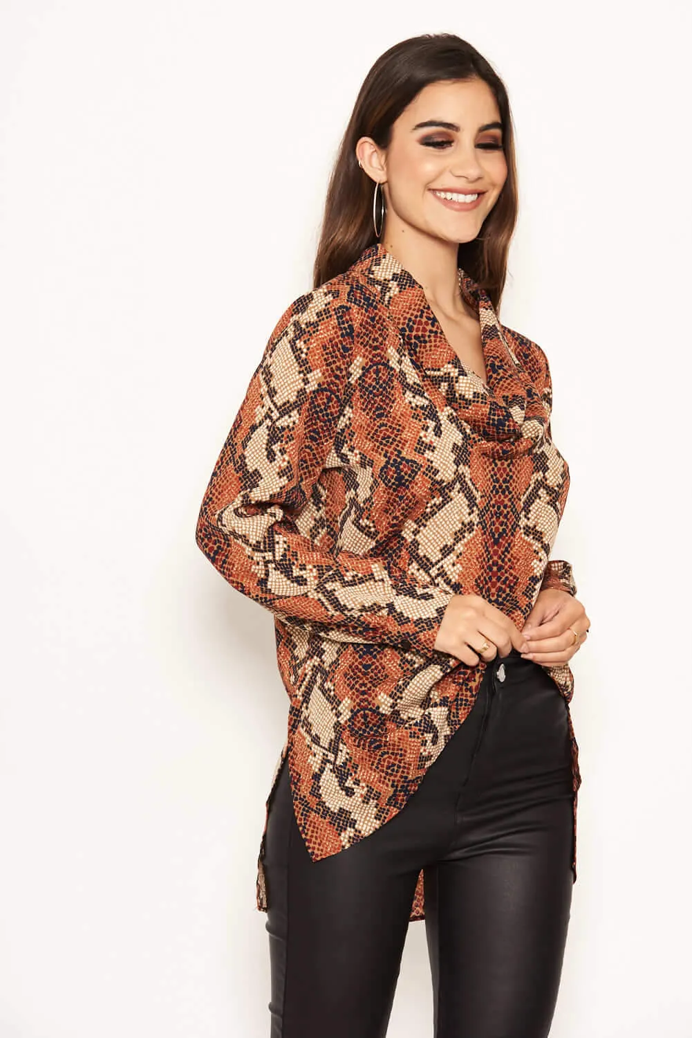 Snake Print Cowl Neck Top